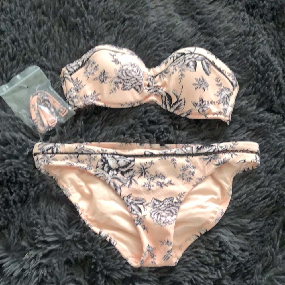 Peach flowered bandeau style bikini